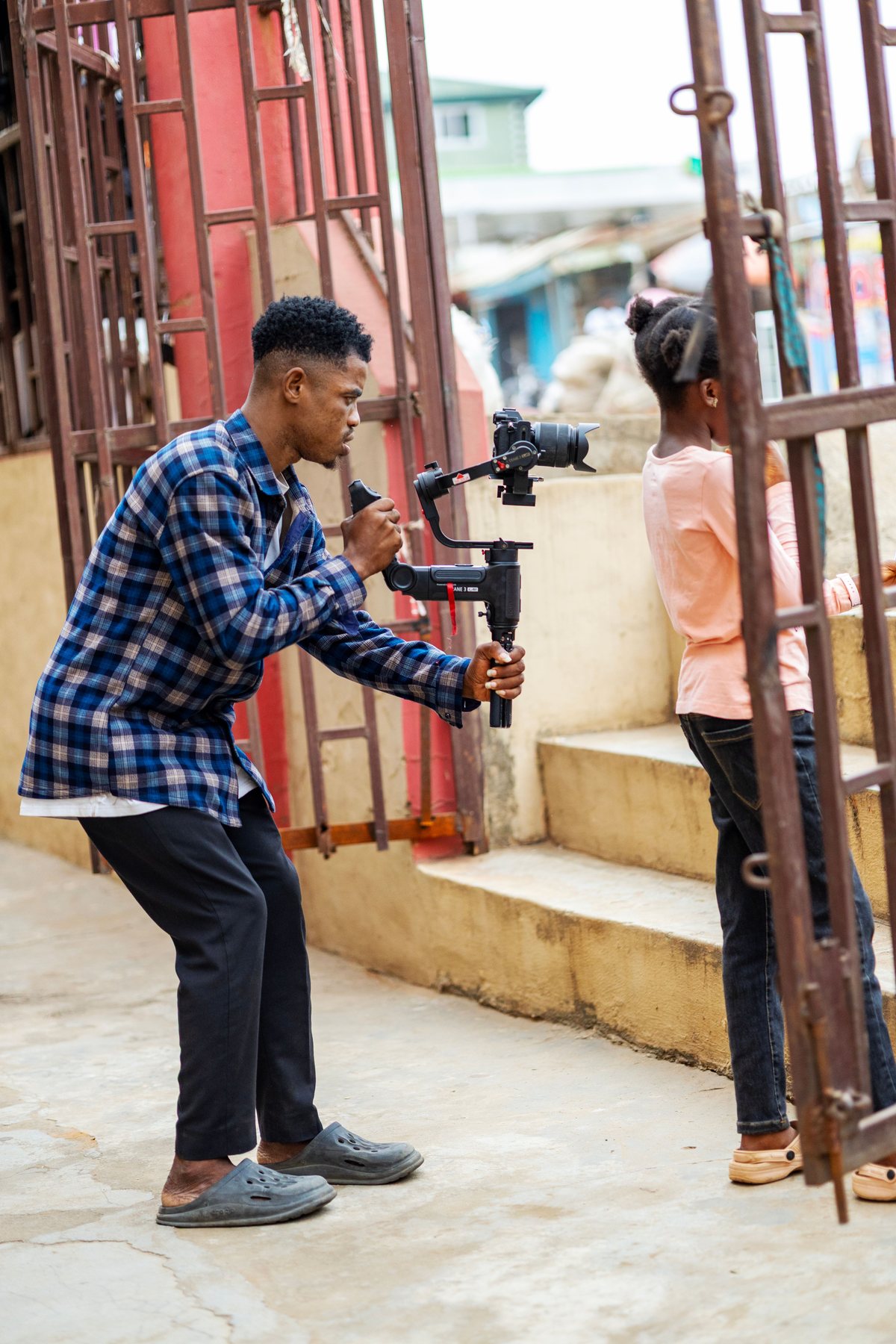 Filmmaker recording on location